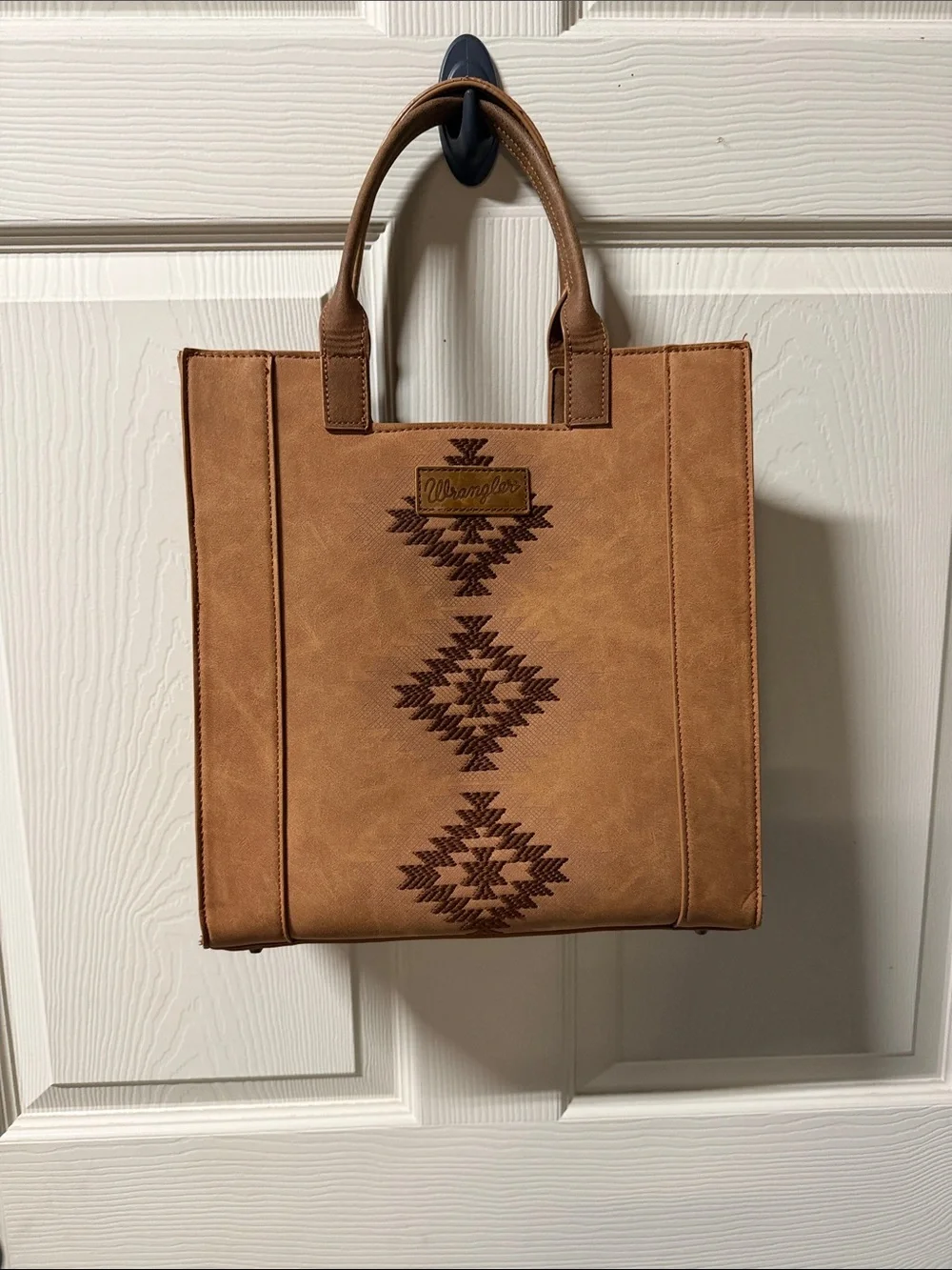 Wrangler Brown Faux-Leather Tote with Southwestern Embroidery